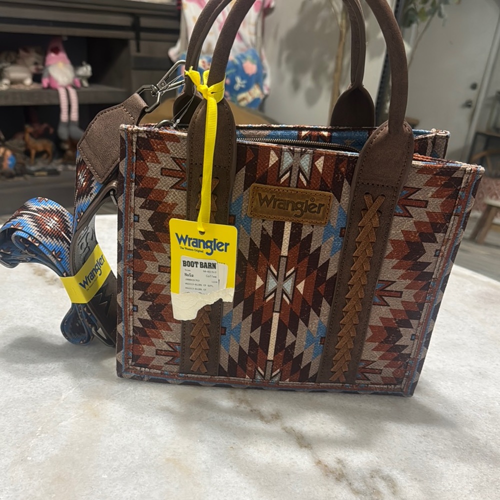 Wrangler Brown and Blue Satchel with Structured Design